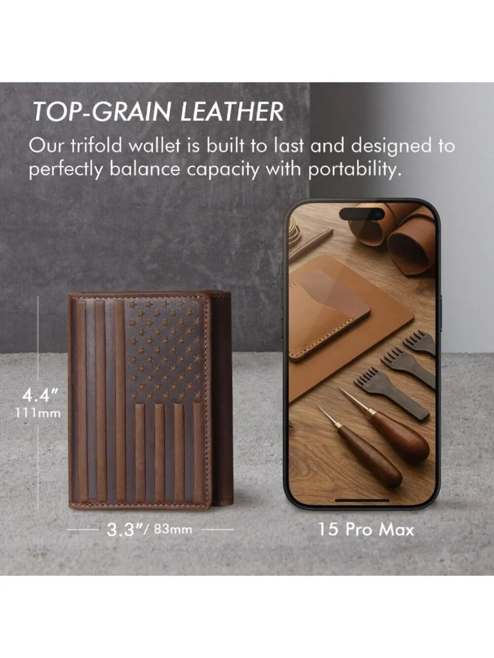 Men's RFID Blocking Trifold Leather Wallet - 12 Card Slots, Dark Brown, Gift